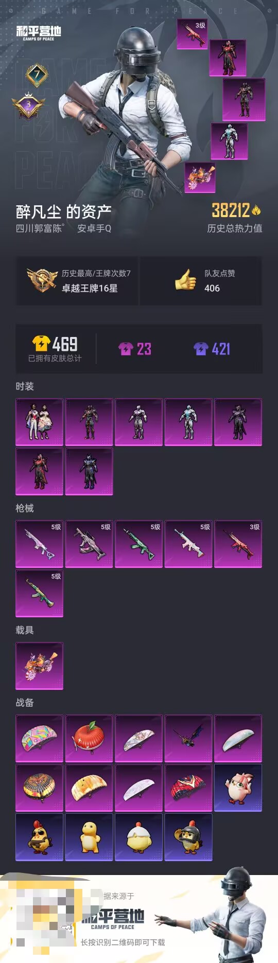 和平精英账号安卓QQ1载具-91套装-124枪皮-【】【商品标题】：安卓 手Q-7粉装-6特效枪-1载具-38212热力