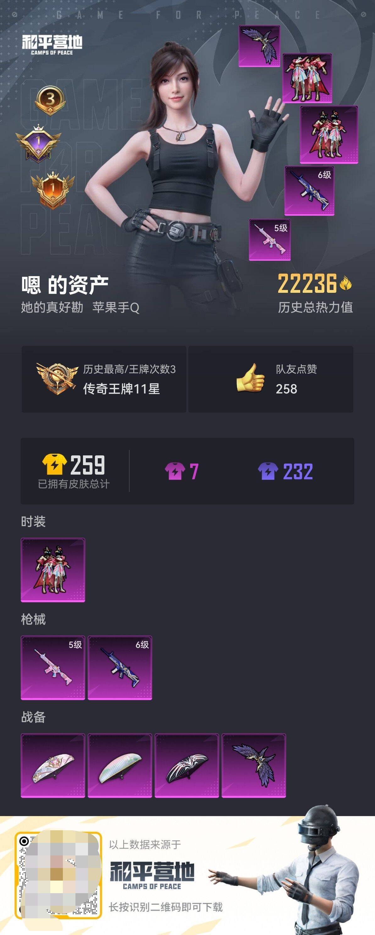 和平精英账号苹果QQ0载具-50套装-76枪皮-【】【商品标题】：苹果 手Q-1粉装-2特效枪-0载具-22236热力值