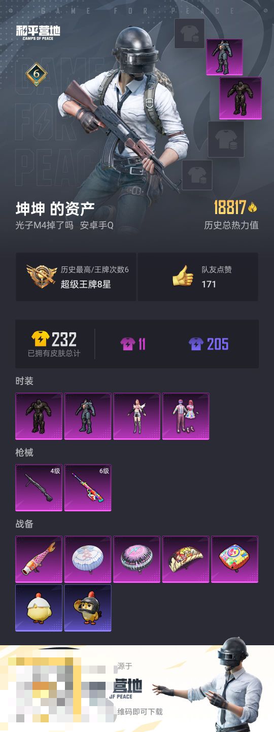 和平精英账号安卓QQ0载具-59套装-58枪皮-【】【商品标题】：安卓 手Q-4粉装-2特效枪-0载具-18817热力值