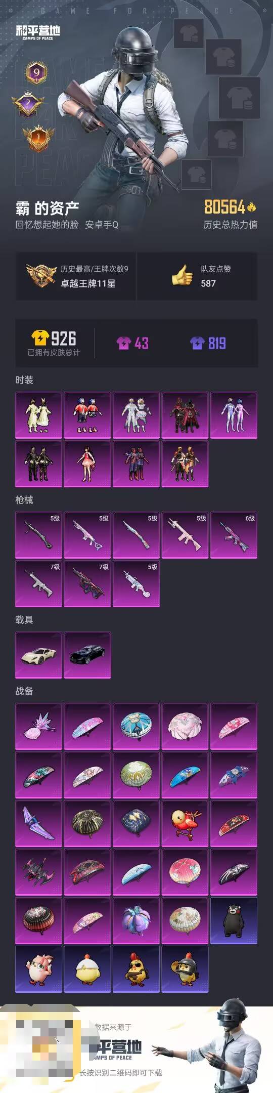 和平精英账号安卓QQ2载具-214套装-256枪皮-【】【商品标题】：安卓 手Q-9粉装-8特效枪-2载具-80564热