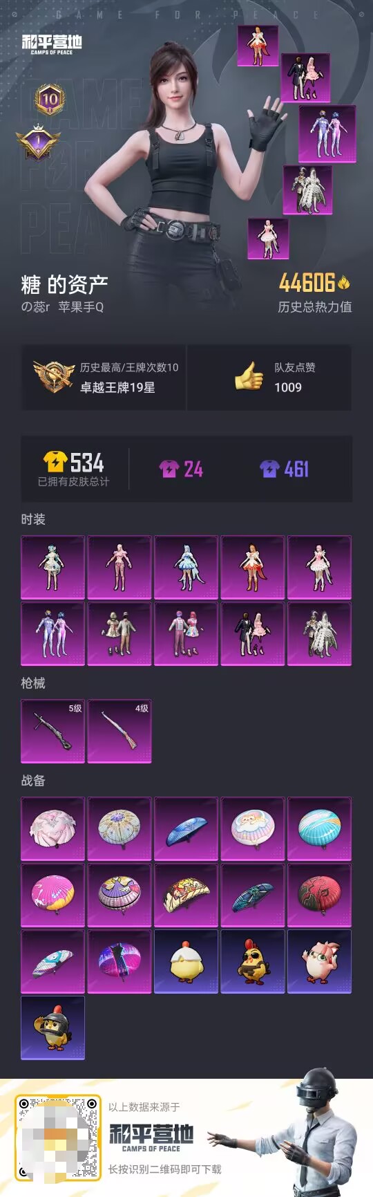 和平精英账号苹果QQ0载具-110套装-149枪皮-【】【商品标题】：苹果 手Q-10粉装-2特效枪-0载具-44674