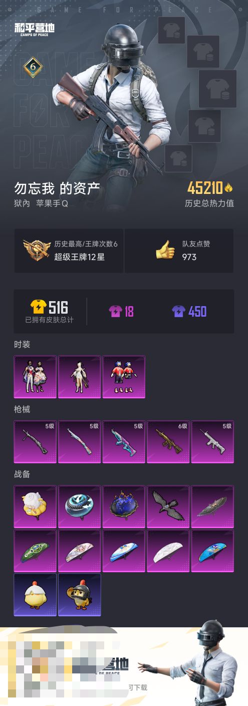 和平精英账号苹果QQ0载具-129套装-138枪皮-【】【商品标题】：苹果 手Q-3粉装-5特效枪-0载具-45210热